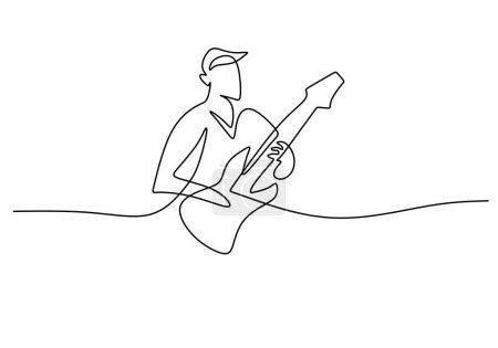Ilustración de One Line Dibujo de un músico tocando la ilustración del vector de guitarra - Imagen libre de derechos