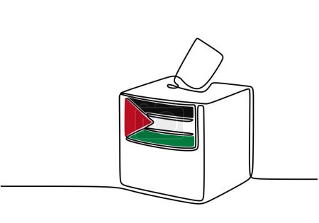 Téléchargez les illustrations : Boîte à drapeau en papier et palestine dans un style de dessin d'art continu à une ligne. Palestine solidarité une ligne dessin. - en licence libre de droit