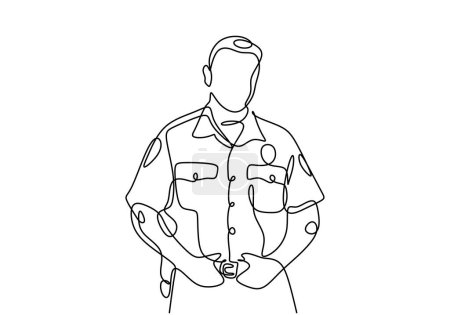 Illustration for One continuous drawing line Uniformed police officer. Male policeman. - Royalty Free Image