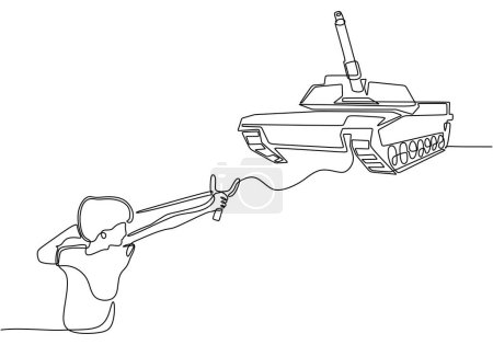 One line drawing of free Palestine solidarity with boy slingshot tank