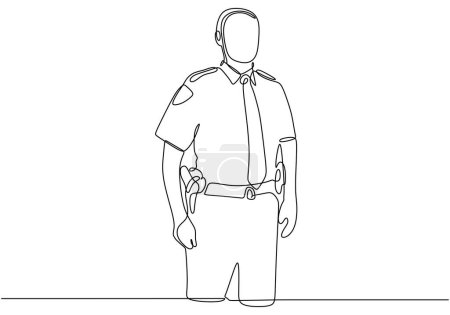 Illustration for Police officer standing isolated on a white background in one Continuous line drawing art. - Royalty Free Image
