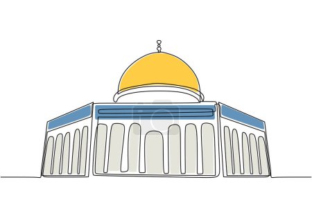 Téléchargez les illustrations : Un dessin en ligne continu de la belle mosquée du paysage - en licence libre de droit