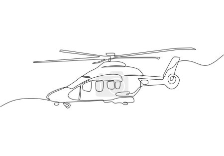 Téléchargez les illustrations : Un seul dessin continu de l'hélicoptère en vol - en licence libre de droit