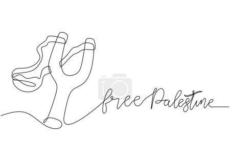 Ilustración de Dibujo de una línea de solidaridad Palestina libre con honda - Imagen libre de derechos