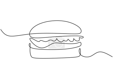 Téléchargez les illustrations : Un cheeseburger en continu. fast food restaurant burger une ligne - en licence libre de droit