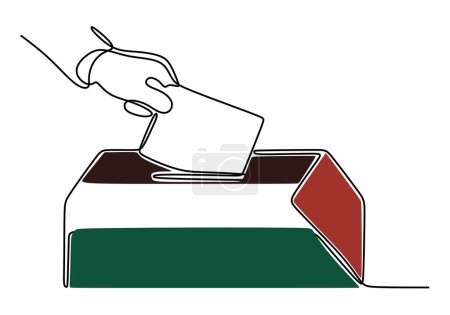 Ilustración de Ponga papel a mano en la caja de la bandera palestina en estilo continuo de dibujo de una línea de arte. Palestina solidaridad una línea de dibujo. - Imagen libre de derechos