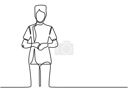 Illustration for Single continuous line drawing of young female nurse standing at hospital. Medical health care concept one line draw design vector illustration - Royalty Free Image
