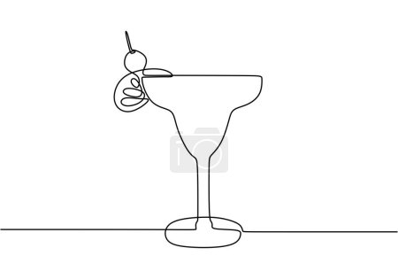 Téléchargez les illustrations : Verre à vin avec cocktail et citron dans un style de dessin en ligne continue - en licence libre de droit