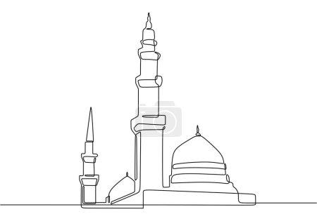 Illustration for One continuous line drawing of Beautiful islamic Landscape - Royalty Free Image