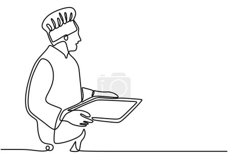 Illustration for One Continuous single line drawing of chef bring tray - Royalty Free Image