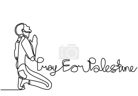 Téléchargez les illustrations : Dessin continu de femmes priant pour la Palestine, illustration vectorielle. - en licence libre de droit