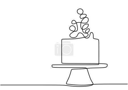 Illustration for Continuous one line drawing Dessert concept with decorated cake - Royalty Free Image