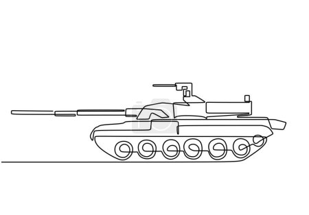 Illustration for Single one line drawing tank. Armored Military combat transport - Royalty Free Image