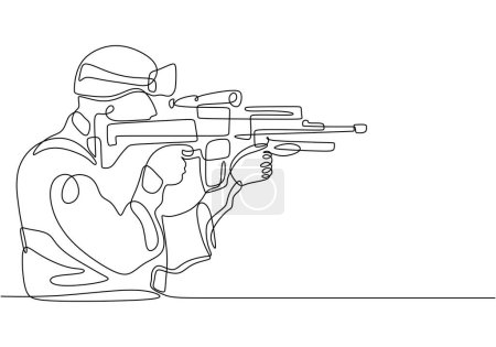 Ilustración de Dibujo continuo de una sola línea de soldado con arma - Imagen libre de derechos