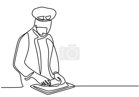 Illustration for One Continuous single line drawing of chef cooking - Royalty Free Image