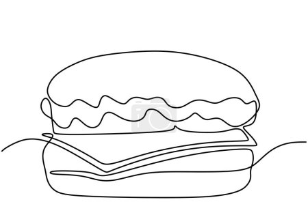 Illustration for One continuous line drawing of delicious burger Fast food restaurant - Royalty Free Image