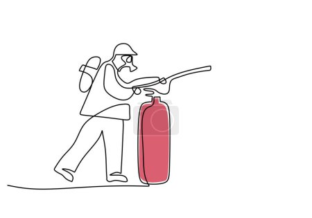 Téléchargez les illustrations : Un dessin continu du pompier éteint l'incendie - en licence libre de droit
