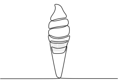 Téléchargez les illustrations : Crème glacée dans un cône de gaufre en une ligne continue dessin - en licence libre de droit