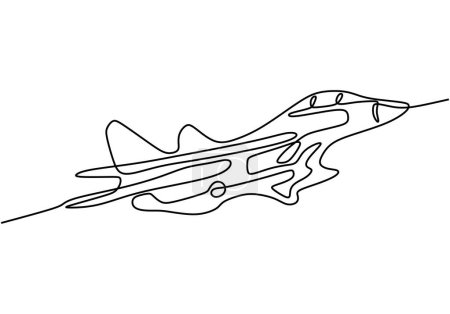 Illustration for Modern fighter plane in the air power vehicle one line art design - Royalty Free Image