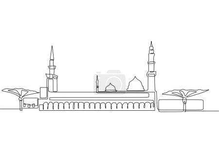 Téléchargez les illustrations : Un dessin de ligne continue de beau paysage islamique - en licence libre de droit