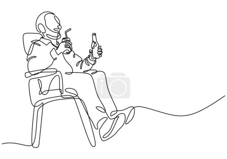 Ilustración de Hombre bebiendo y relajándose en una sola línea continua de dibujo. Ilustración vectorial diseño lineal minimalista. - Imagen libre de derechos