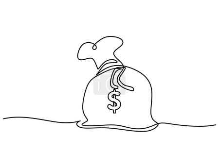 Ilustración de Dibujo continuo de una línea de bolsa de dinero en dólares. Ilustración vectorial minimalista dibujada a mano. Concepto de economía financiera. - Imagen libre de derechos