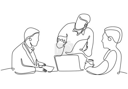Ilustración de Trazado continuo de la línea de los trabajadores de oficina en la reunión de negocios. Ilustración vectorial diseño lineal minimalista. - Imagen libre de derechos