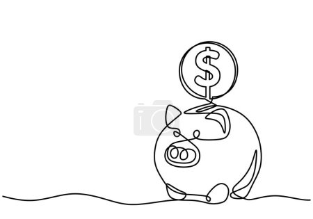 Ilustración de Una línea continua de dibujo de alcancía con moneda de dólar. Ilustración vectorial Concepto de economía financiera. - Imagen libre de derechos