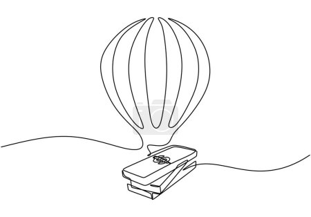 Téléchargez les illustrations : Dessin à ligne continue unique de ballon à air avec de l'argent. Illustration vectorielle design linéaire minimaliste. - en licence libre de droit