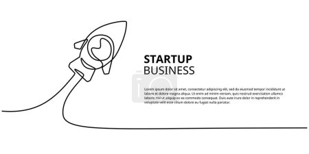 Un dibujo continuo de línea de lanzamiento de Rocket Start up business. Ilustración vectorial minimalista dibujada a mano.