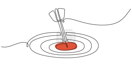 Illustration for Single continuous line drawing of archery target pad shot with arrows. Vector illustration minimalist lineart design. - Royalty Free Image