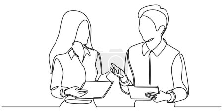 Ilustración de Dibujo de línea continua de los trabajadores de oficina en la reunión de negocios hablando. Ilustración vectorial diseño lineal minimalista. - Imagen libre de derechos