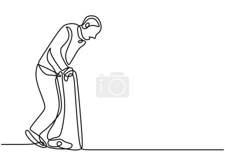 Ilustración de Dibujo continuo de una línea del anciano caminando con un bastón. Abuelo anciano concepto vector ilustración. - Imagen libre de derechos
