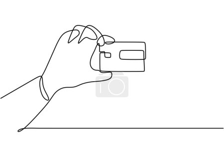 Illustration for Continuous one line of Bank credit card in hand. Vector illustration business transaction symbol concept. - Royalty Free Image