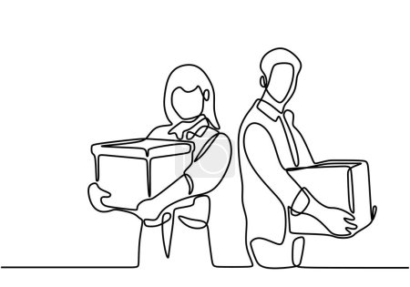 Illustration for One line drawing man brings donation box. World charity day concept - Royalty Free Image