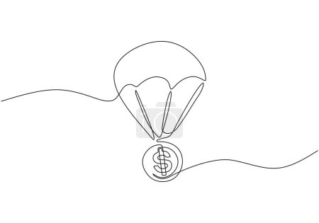 Illustration for Single continuous line drawing of air balloon with money. Vector illustration minimalist lineart design. - Royalty Free Image