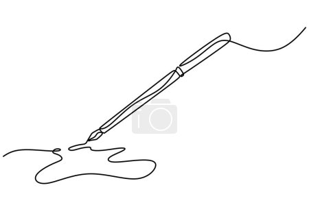 Illustration for One continuous line drawing of ink pen writing. Vector illustration minimalist. - Royalty Free Image