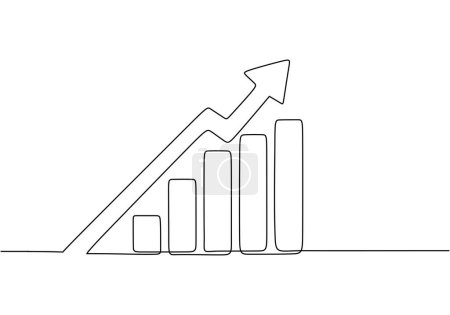 Illustration for Growing graph in continuous line drawing. Line art business chart. Vector illustration minimalist lineart design. - Royalty Free Image