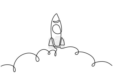 One continuous line drawing of Rocket space ship launch. Vector illustration outer space concept.