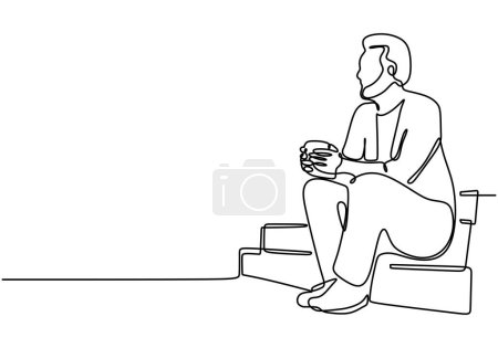 Téléchargez les illustrations : Homme buvant et se relaxant dans un dessin continu à une ligne. Illustration vectorielle design linéaire minimaliste. - en licence libre de droit