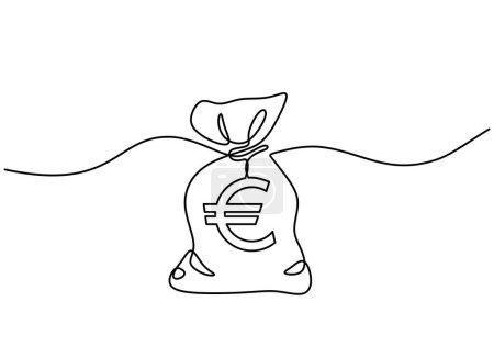 Téléchargez les illustrations : Dessin continu d'une ligne de sac d'argent en euros. Concept d'économie financière. - en licence libre de droit