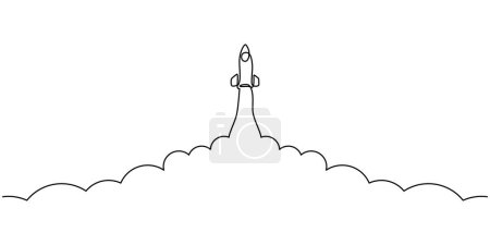 Una línea continua de dibujo del lanzamiento de la nave espacial Rocket