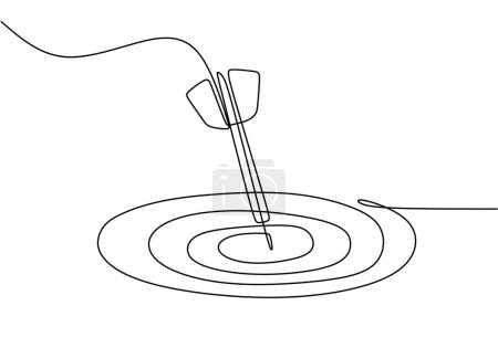 Illustration for Single continuous line drawing of archery target pad shot with arrows. Vector illustration minimalist lineart design. - Royalty Free Image