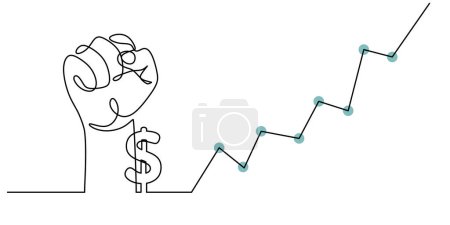 Illustration for Continuous line drawing of hand fist, dollar and financial graph. Vector illustration minimalist lineart design. - Royalty Free Image