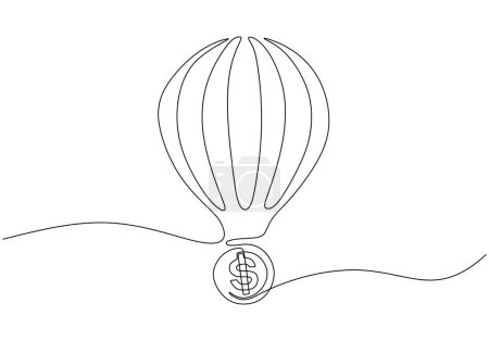 Dessin à ligne continue unique de ballon à air avec de l'argent. Illustration vectorielle design linéaire minimaliste.