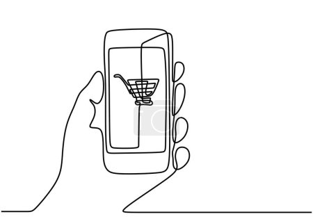 Ilustración de Dibujo de una sola línea de compras en línea con la imagen del carrito de compras. Ilustración vectorial Concepto de economía financiera. - Imagen libre de derechos