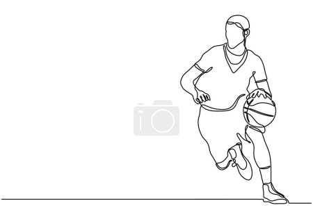 Illustration for Continuous Line Drawing of Basketball Player dribbling. Vector illustration minimalist. - Royalty Free Image