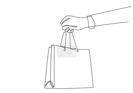 Illustration for Continuous one line drawing of hand hold Shopping bag. Vector illustration minimalist. - Royalty Free Image