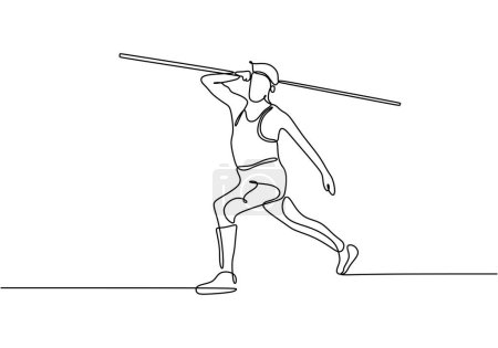 Illustration for One continuous line drawing of athlete train to throw javelin. Vector illustration minimalist. - Royalty Free Image