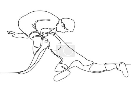 Ilustración de Continuous Line Drawing of Wrestler, Hand-Drawn Wrestling Player. Ilustración vectorial minimalista. - Imagen libre de derechos
